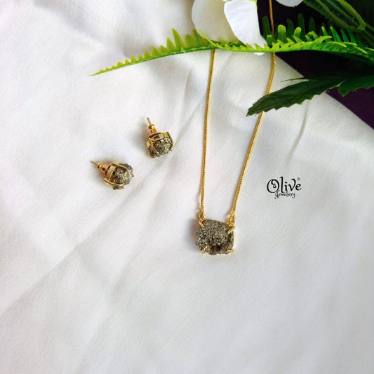 Natural  Stone Pendent Set - Claw Fitting - Pyrite Stone Combo Set