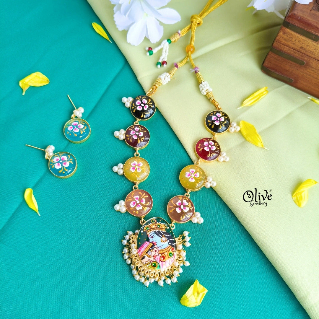 Chocker Paint Natural Stone Tanjore Painting Choker – Olive Jewellery