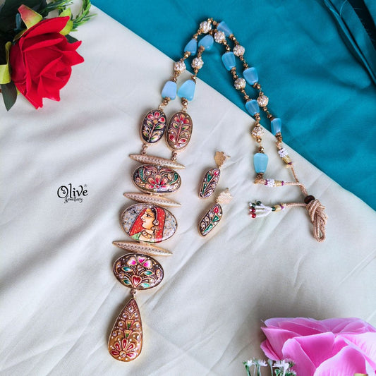 Tanjore Step Long Neckset -415