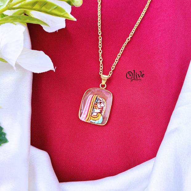 Natural Stone With Tanjore  Pendant-480