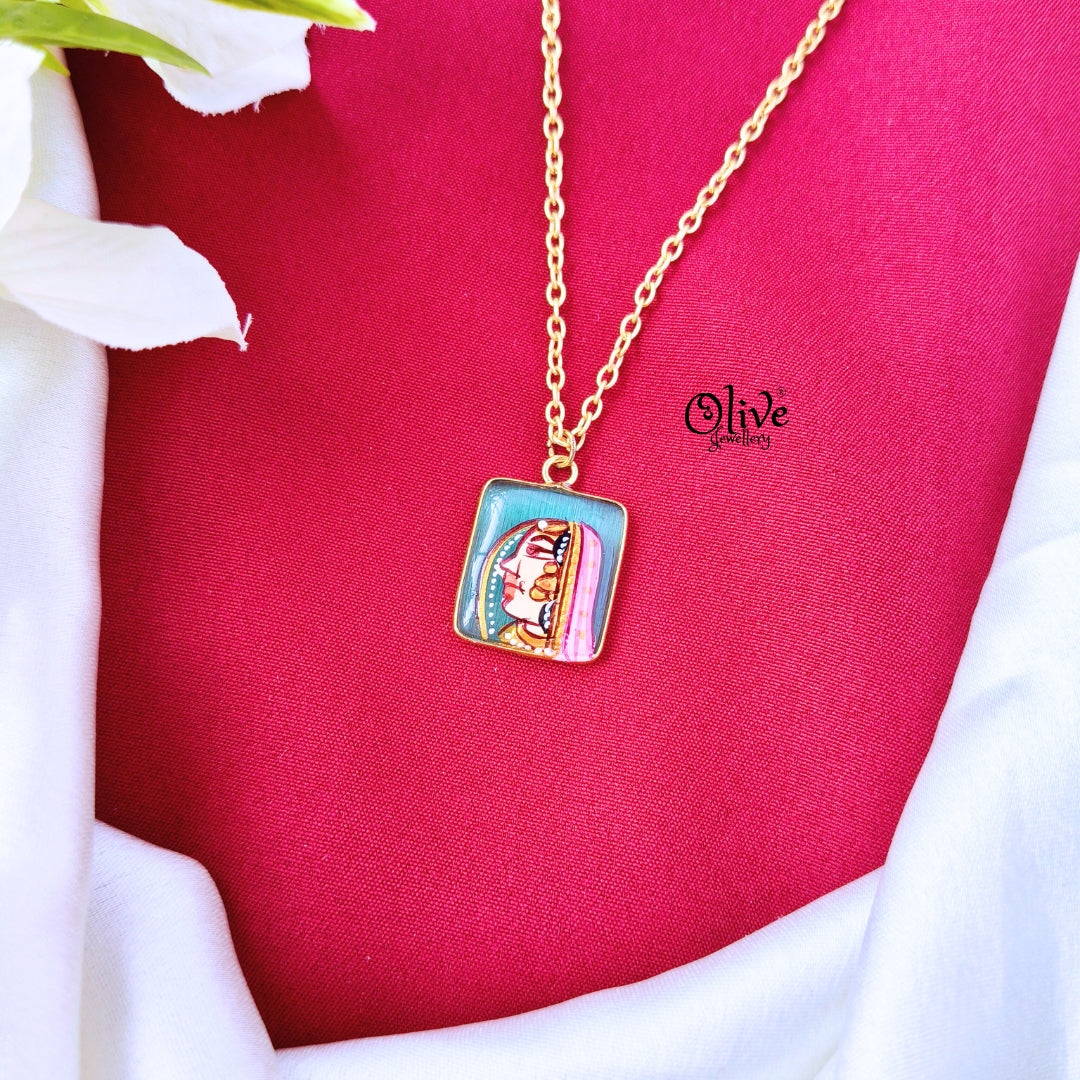 Natural Stone With Tanjore  Pendant-481