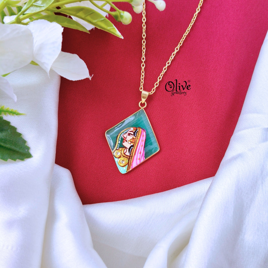 Natural Stone With Tanjore  Pendant-482