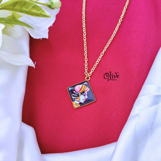 Natural Stone With Tanjore  Pendant-483