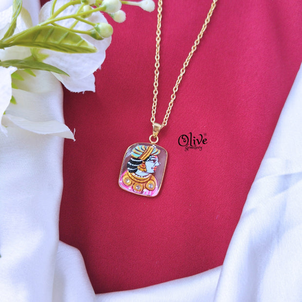 Natural Stone With Tanjore  Pendant-484