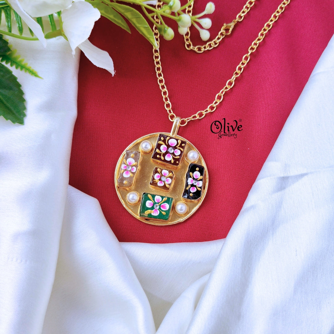 Natural Stone With Tanjore Pendant-488