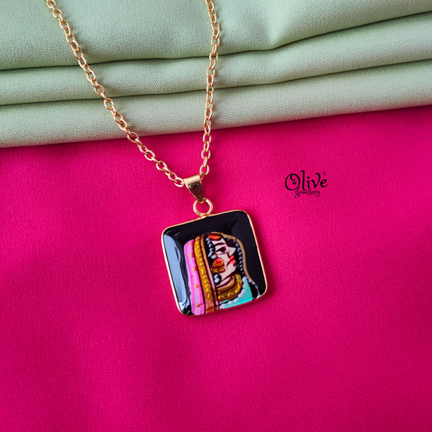 Natural Stone With Tanjore  Pendant-640