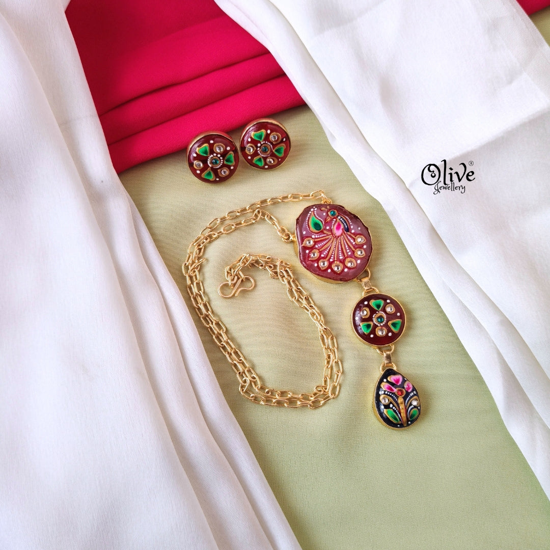 Tanjore Three Step Pendant Set - 654