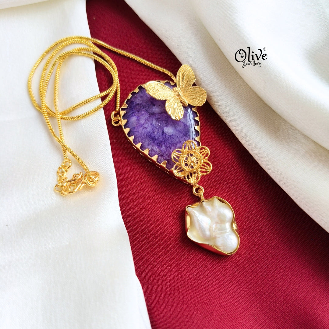 Natural Stone Butterfly Pendent-695