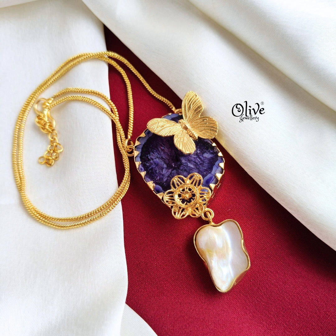 Natural Stone Butterfly Pendent-696