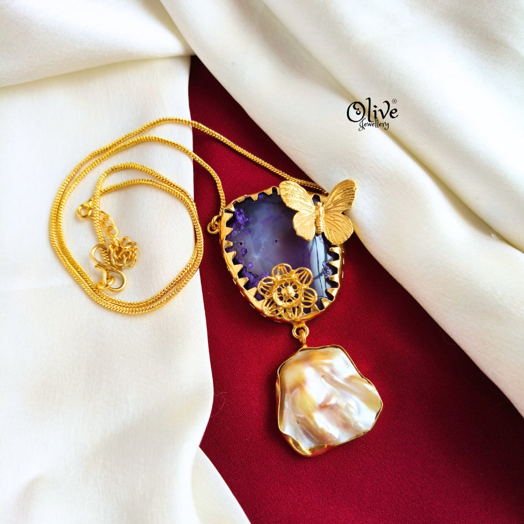 Natural Stone Butterfly Pendent-697