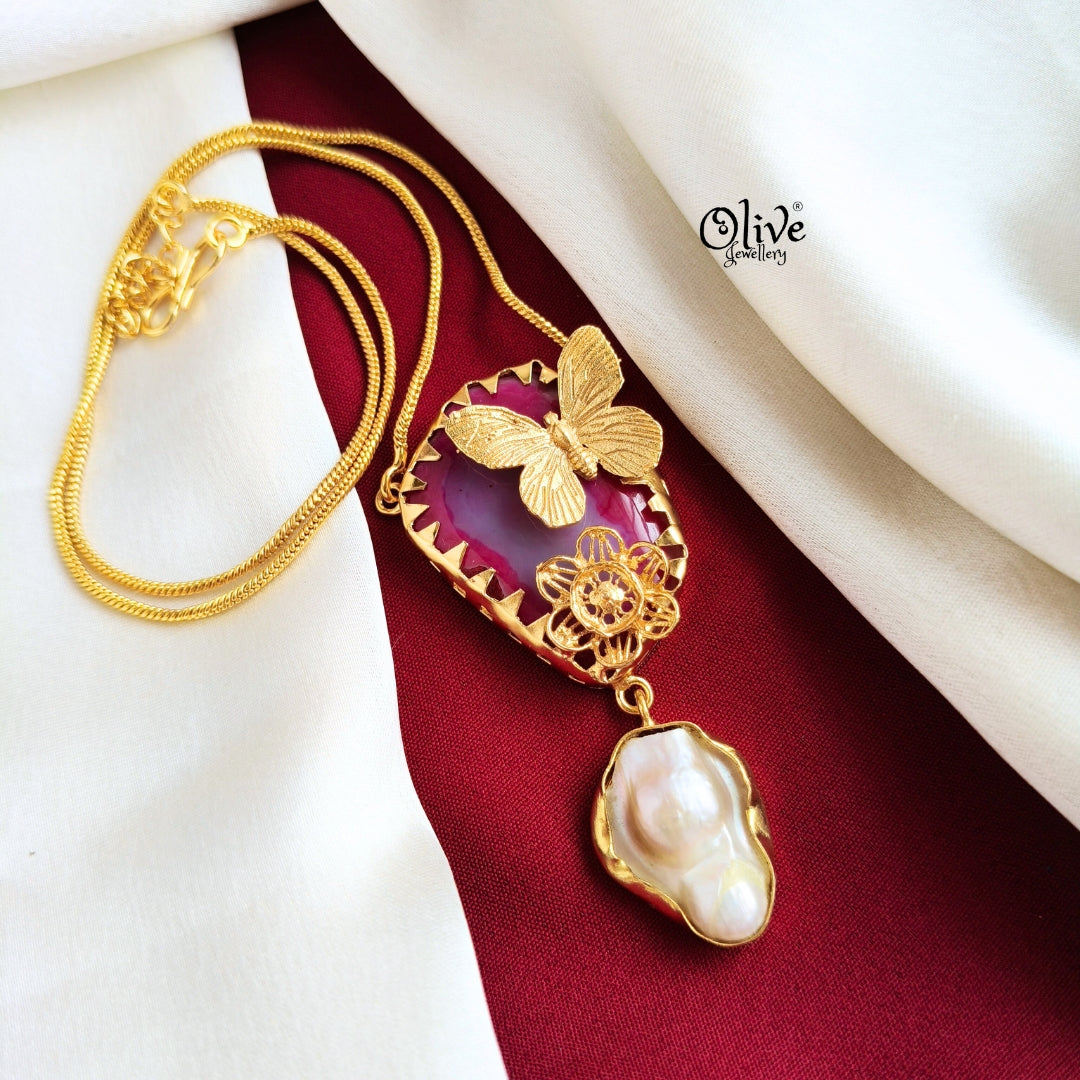 Natural Stone Butterfly Pendent-699
