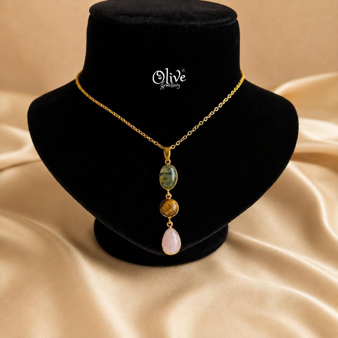 Natural Stone-Three stone  Pendant - 1034