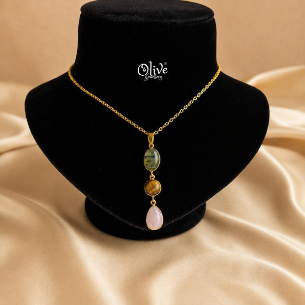 Natural Stone-Three stone  Pendant - 1034
