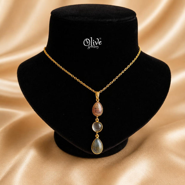 Natural Stone-Three stone  Pendant - 1037