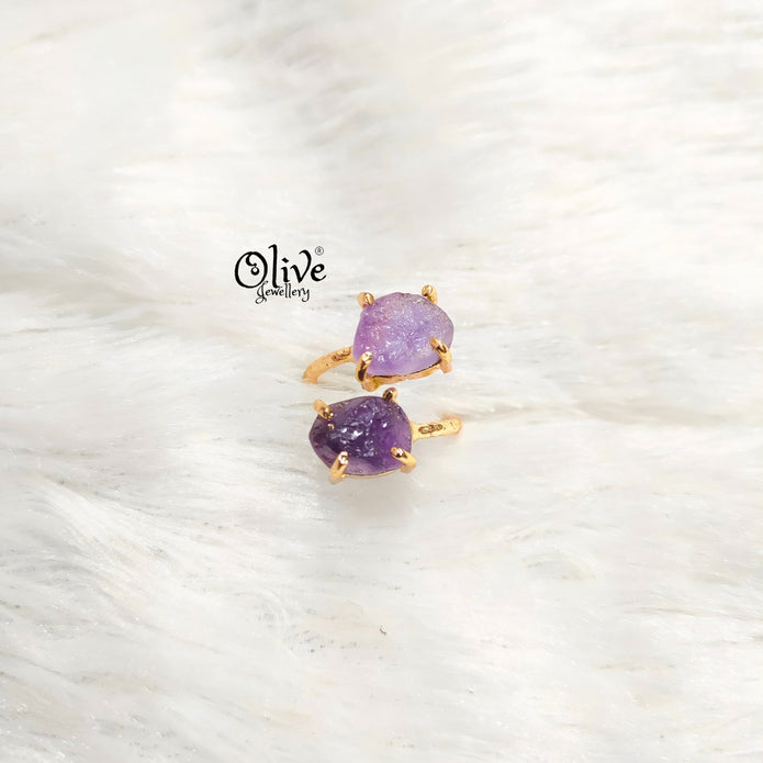 Natural Stones Finger Rings - Claw Fitting - Rough Shape - Double Stone