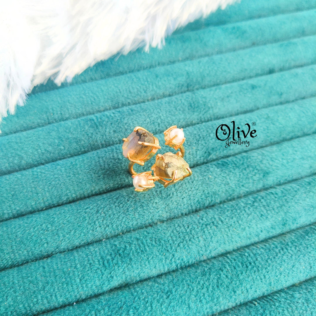 Natural Stone Finger Rings - Claw Fitting - 2 Stones and 2 Pearls