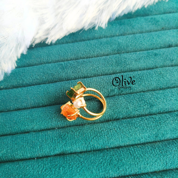 Natural Stone Finger Rings - Claw Fitting - 2 Stones and 2 Pearls