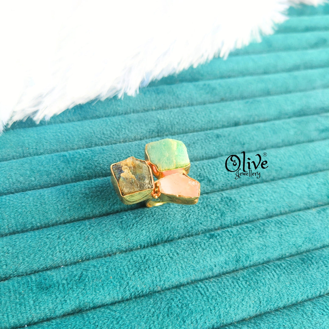 Natural Stone Finger Rings - Collet Fitting - 3 Multi Stones