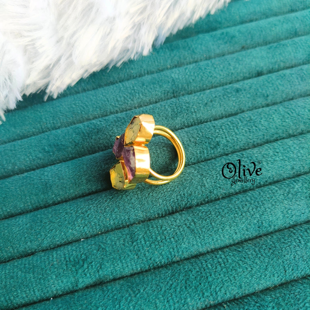 Natural Stone Finger Rings - Collet Fitting - Rough Shape - 4 Stones