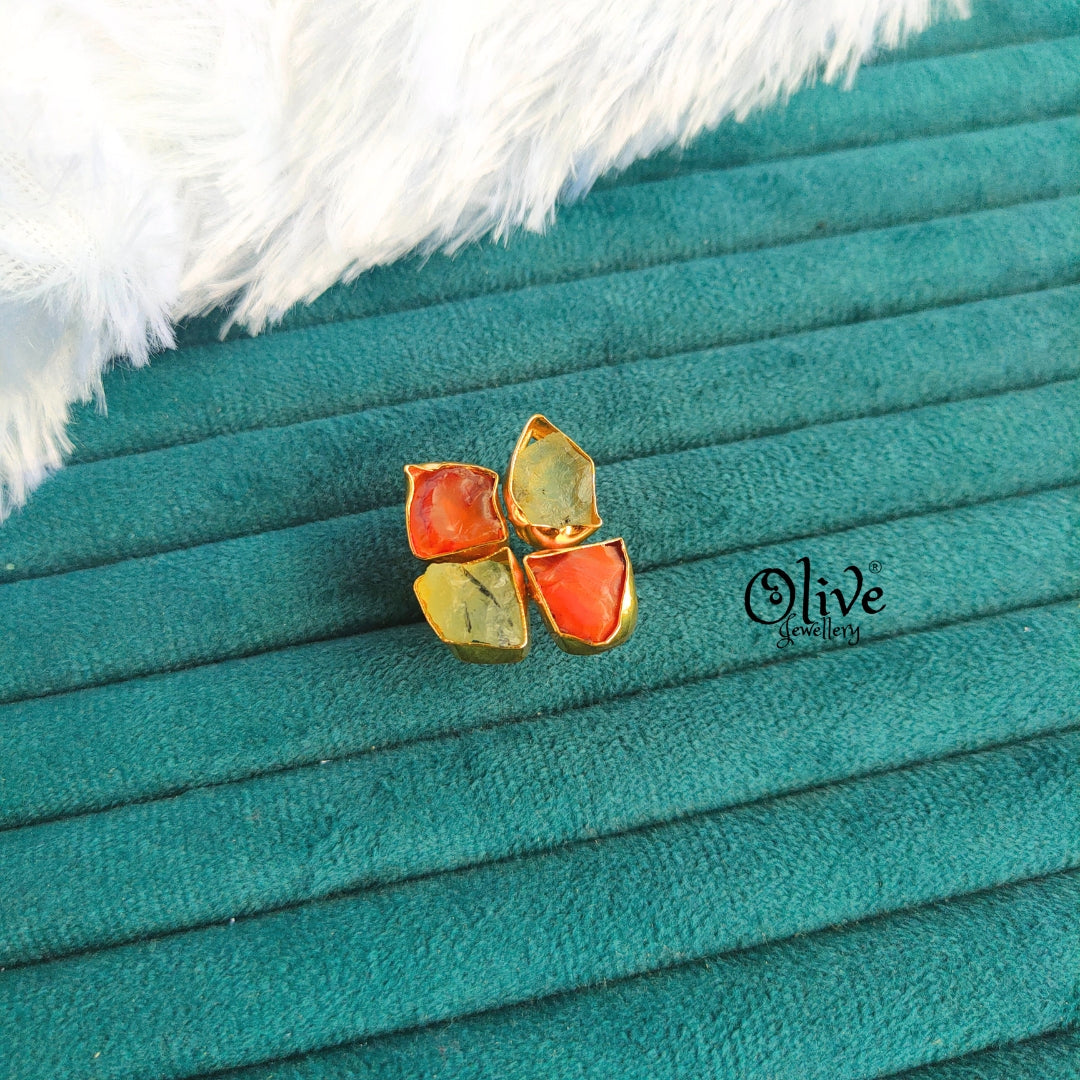 Natural Stone Finger Rings - Collet Fitting - Rough Shape - 4 Stones
