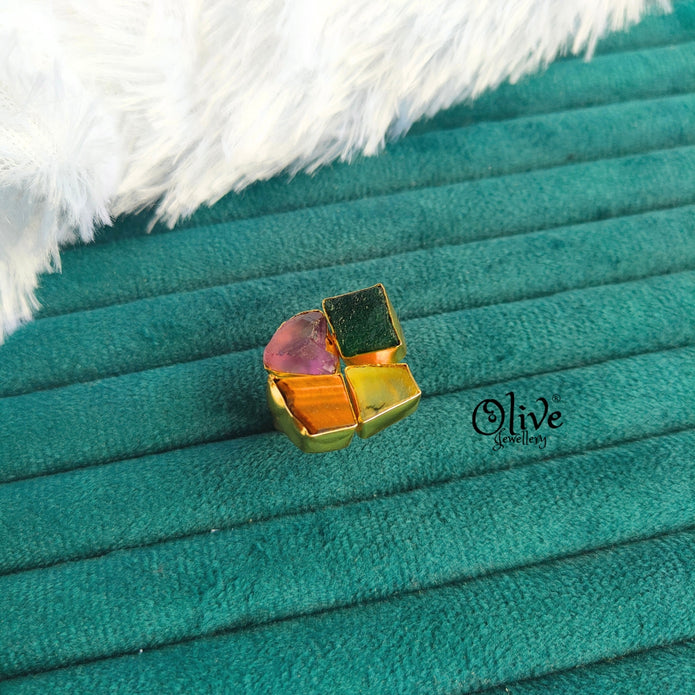 Natural Stone Finger Rings - Collet Fitting - Rough Shape - 4 Stones