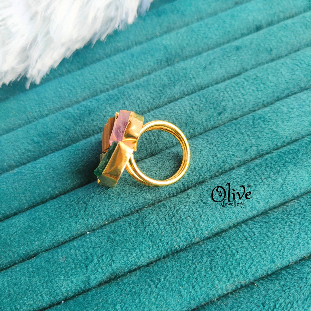 Natural Stone Finger Rings - Collet Fitting - Rough Shape - 4 Stones