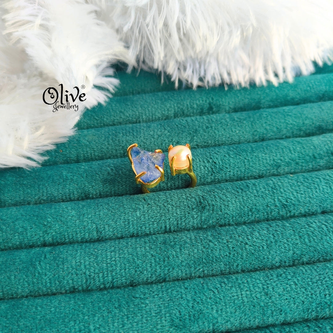 Natural Stone Finger Rings - Claw Fitting - Stone With Pearl