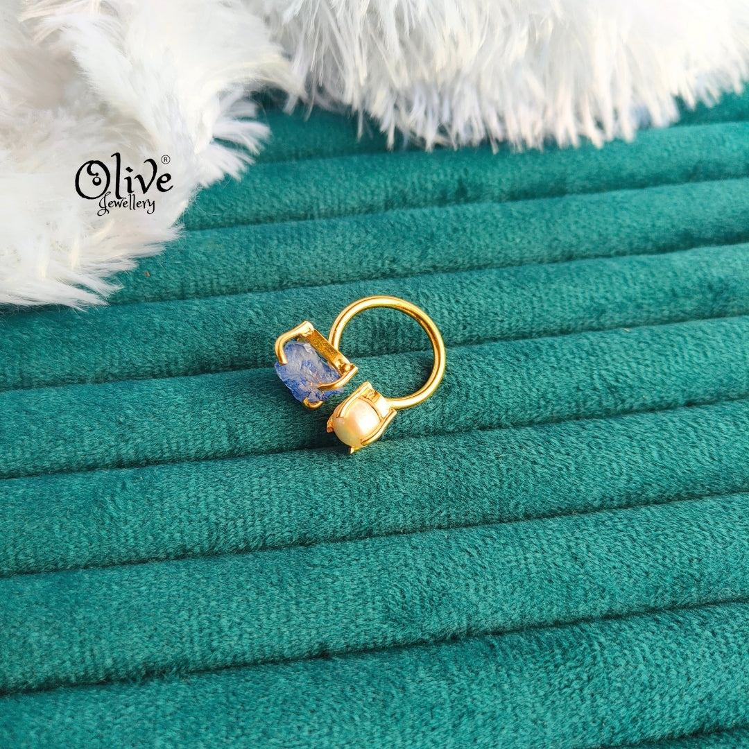 Natural Stone Finger Rings - Claw Fitting - Stone With Pearl
