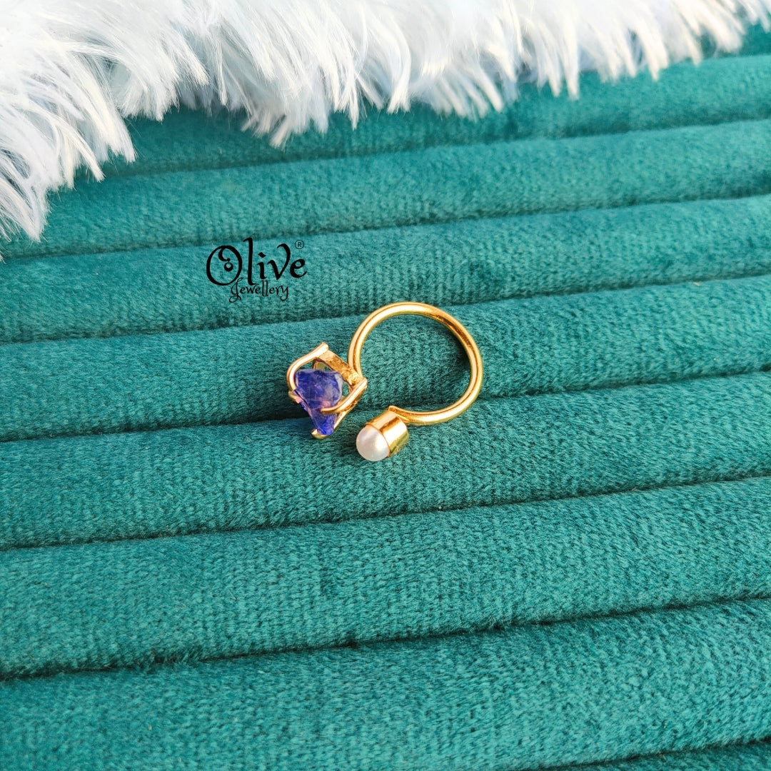 Natural Stone Finger Rings - Claw Fitting - Single Stone with Pearl