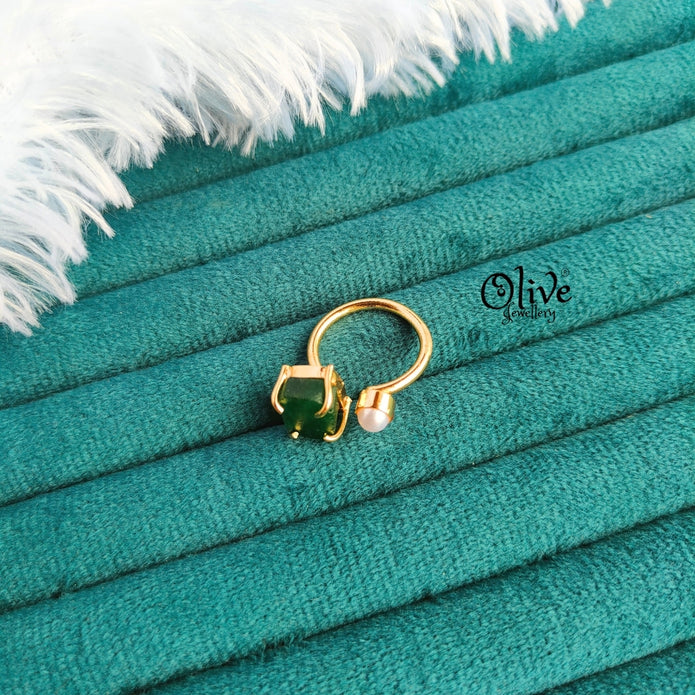 Natural Stone Finger Rings - Claw Fitting - Single Stone with Pearl