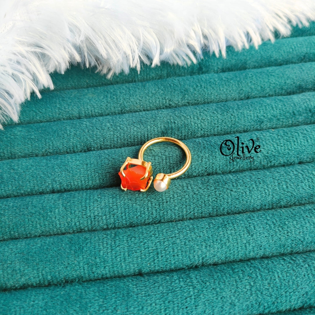 Natural Stone Finger Rings - Claw Fitting - Single Stone with Pearl