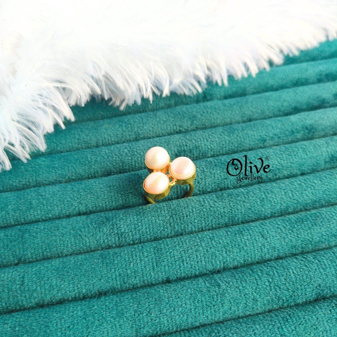 Fresh Water Pearl Finger Ring - Collet Fitting - Three Pearls