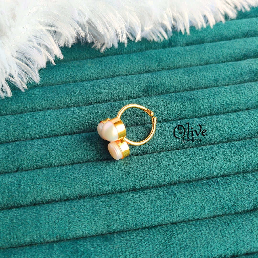 Fresh Water Pearl Finger Ring - Collet Fitting - Three Pearls