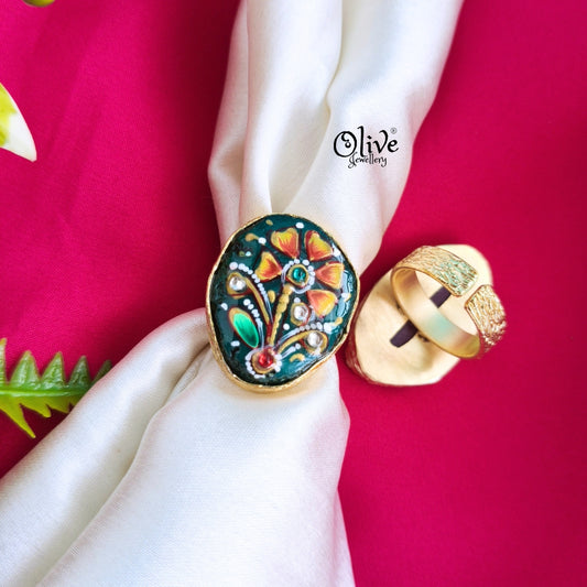 Natural Stone Tanjore Finger Rings -148