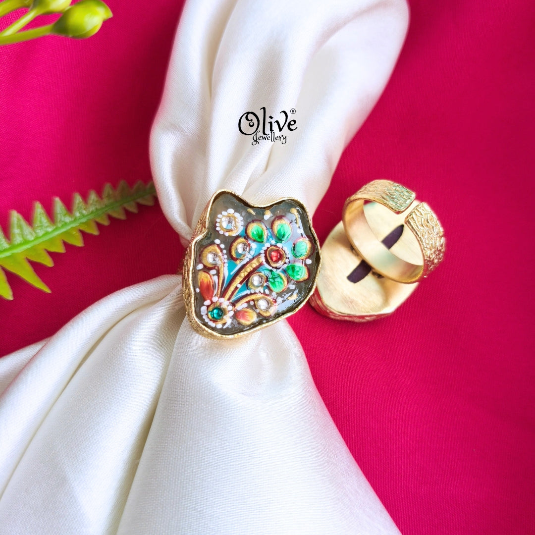 Natural Stone Tanjore Finger Ring -154