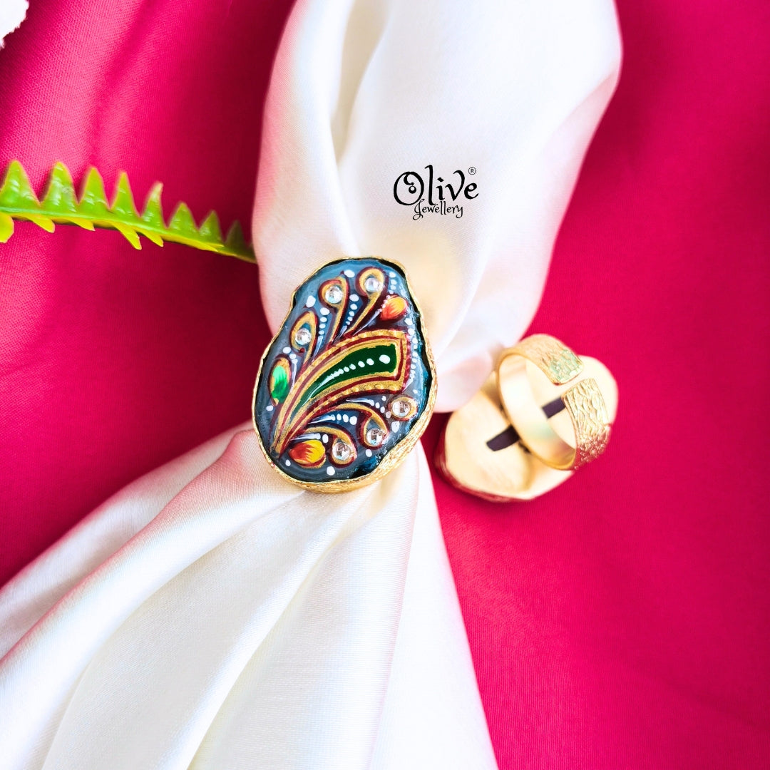 Natural Stone Tanjore Finger Ring -155
