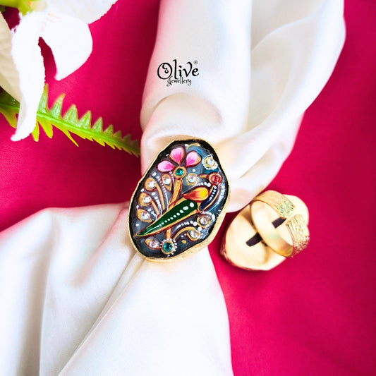 Natural Stone Tanjore Finger Ring -156