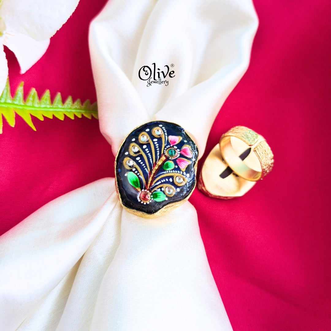Natural Stone Tanjore Finger Ring -157