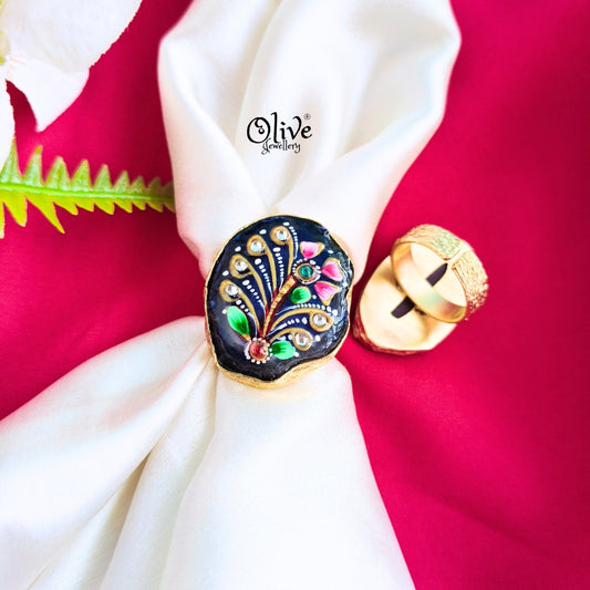 Natural Stone Tanjore Finger Ring -157