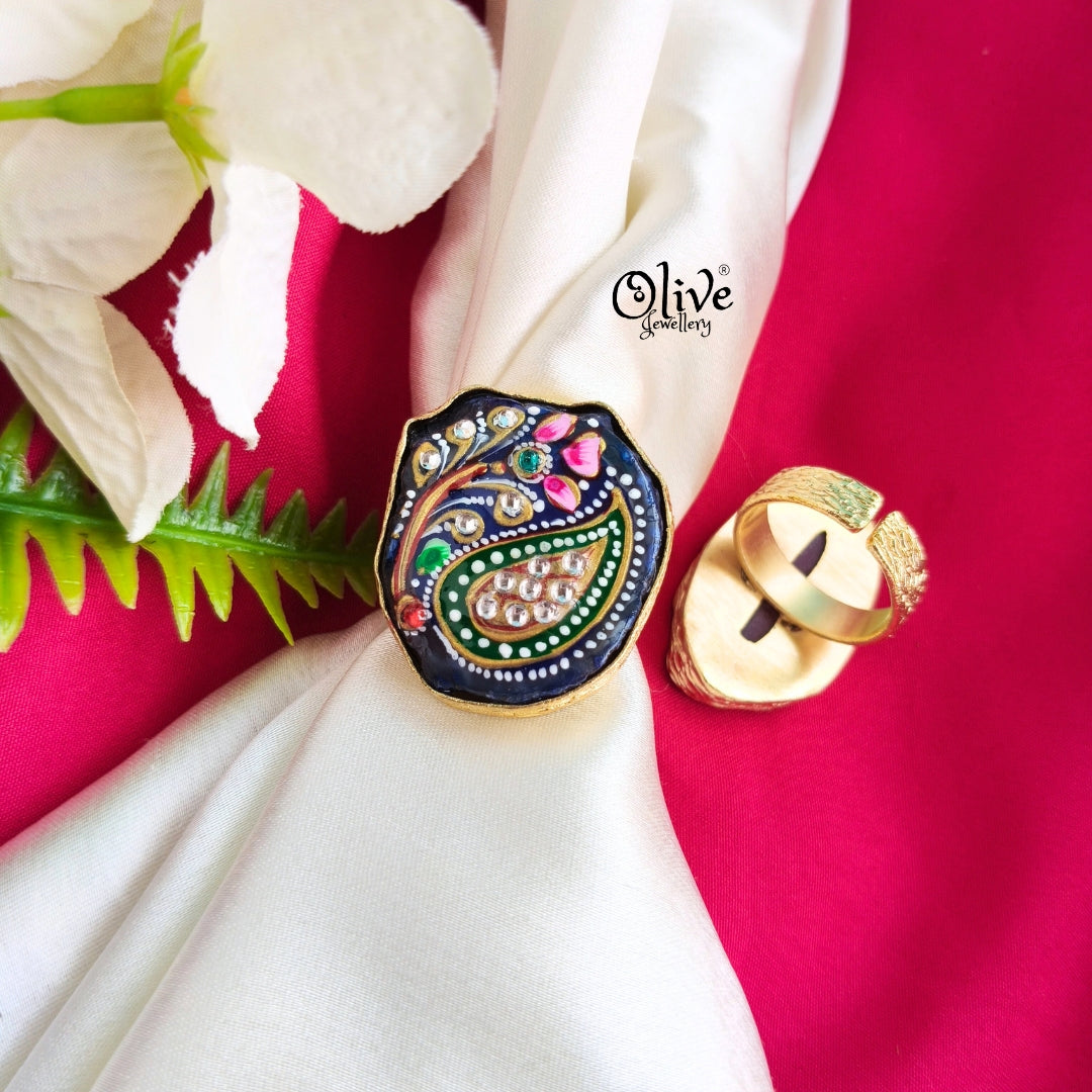 Natural Stone Tanjore Finger Ring -160