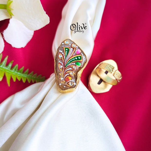 Natural Stone Tanjore Finger Ring -161