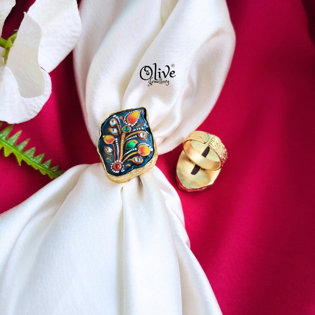 Natural Stone Tanjore Finger Ring -163