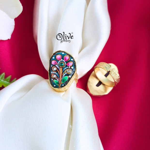 Natural Stone Tanjore Finger Ring -167