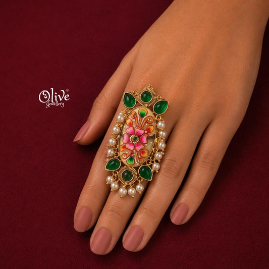 Natural Stone Tanjore Finger Ring -182
