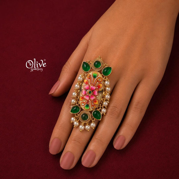 Natural Stone Tanjore Finger Ring -182