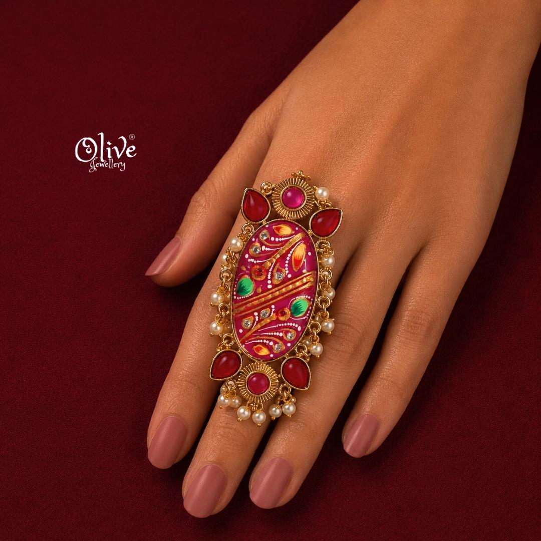 Natural Stone Tanjore Finger Ring -183