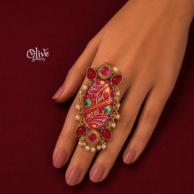 Natural Stone Tanjore Finger Ring -183