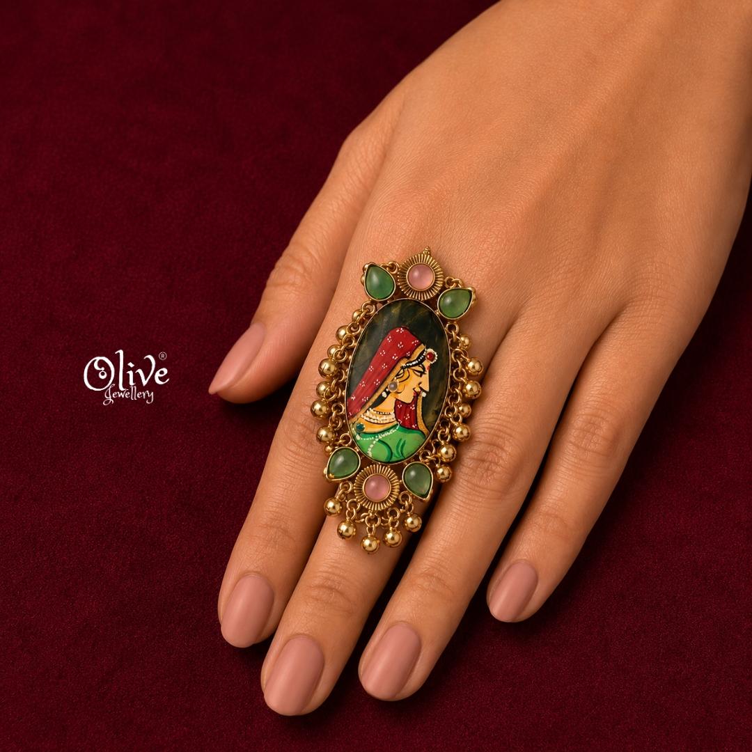Natural Stone Tanjore Finger Ring -185