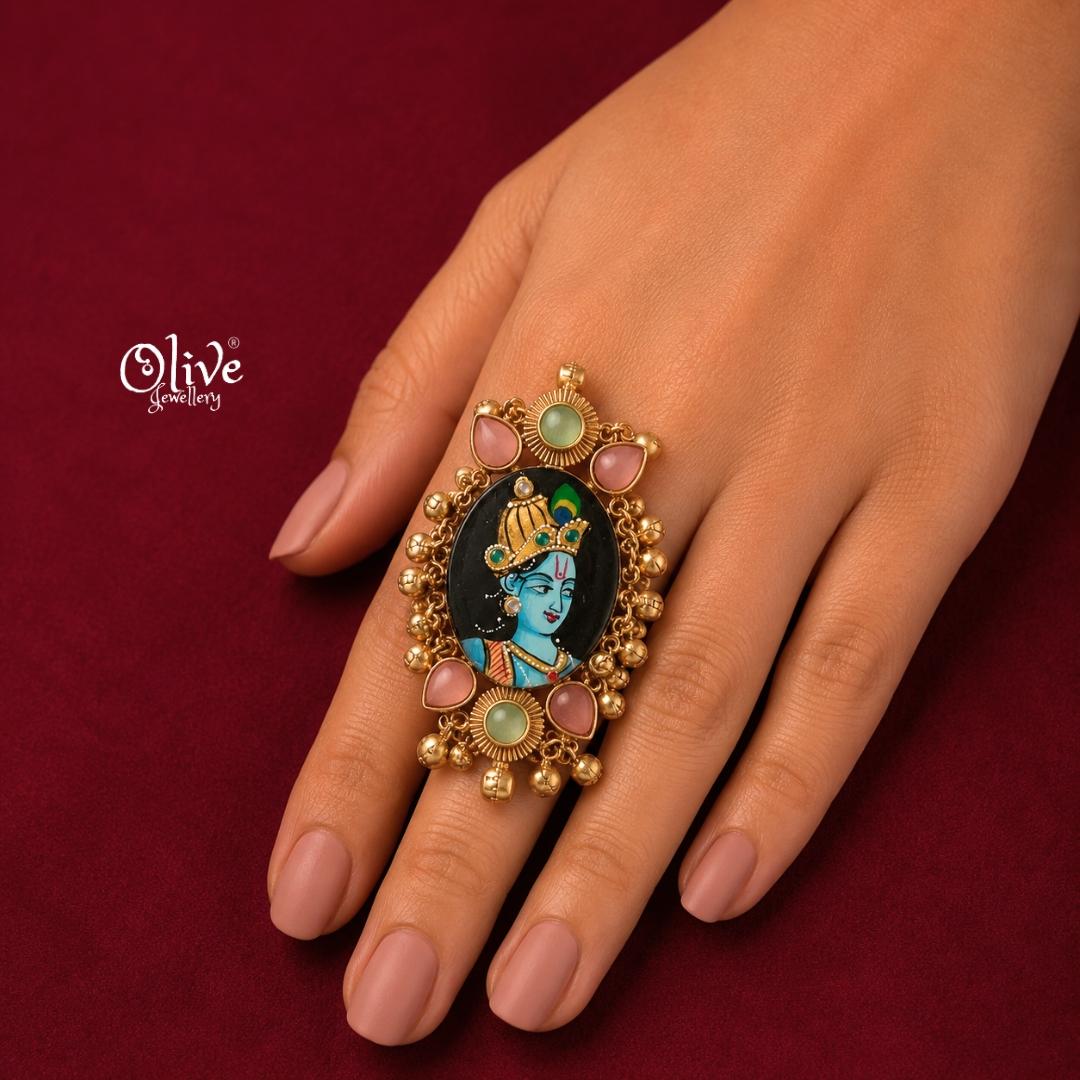Natural Stone Tanjore Finger Ring -186