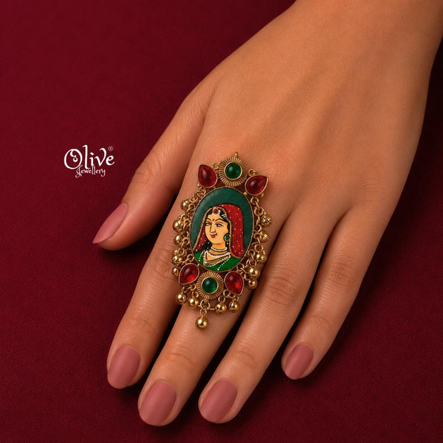 Natural Stone Tanjore Finger Ring -187